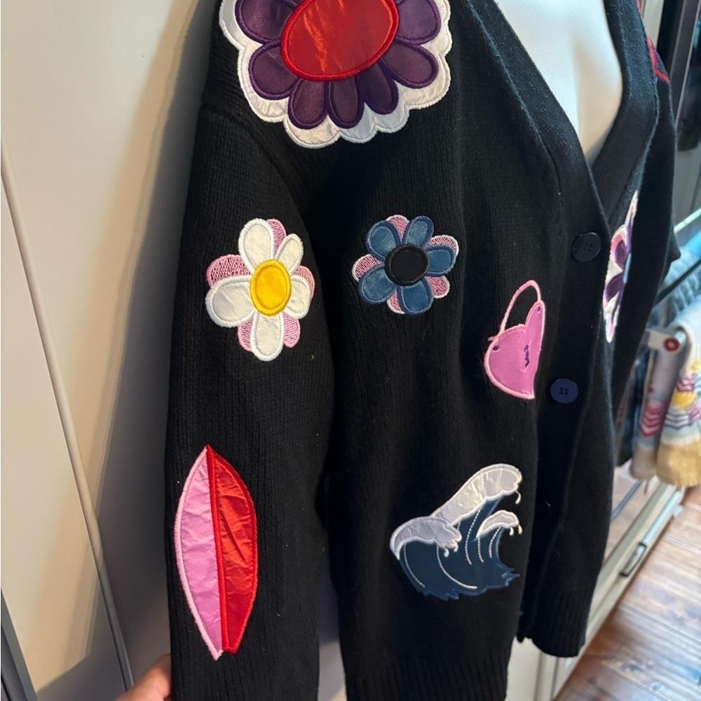 Y2K Cynthia Rowley Black Cardigan with Colorful patches. XS retail $445 - Picture 2 of 6